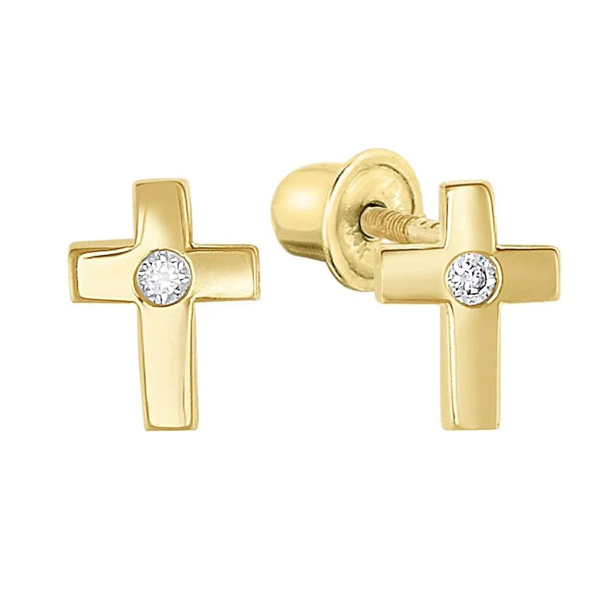 Classic Cross Stud Earrings in 14K Gold