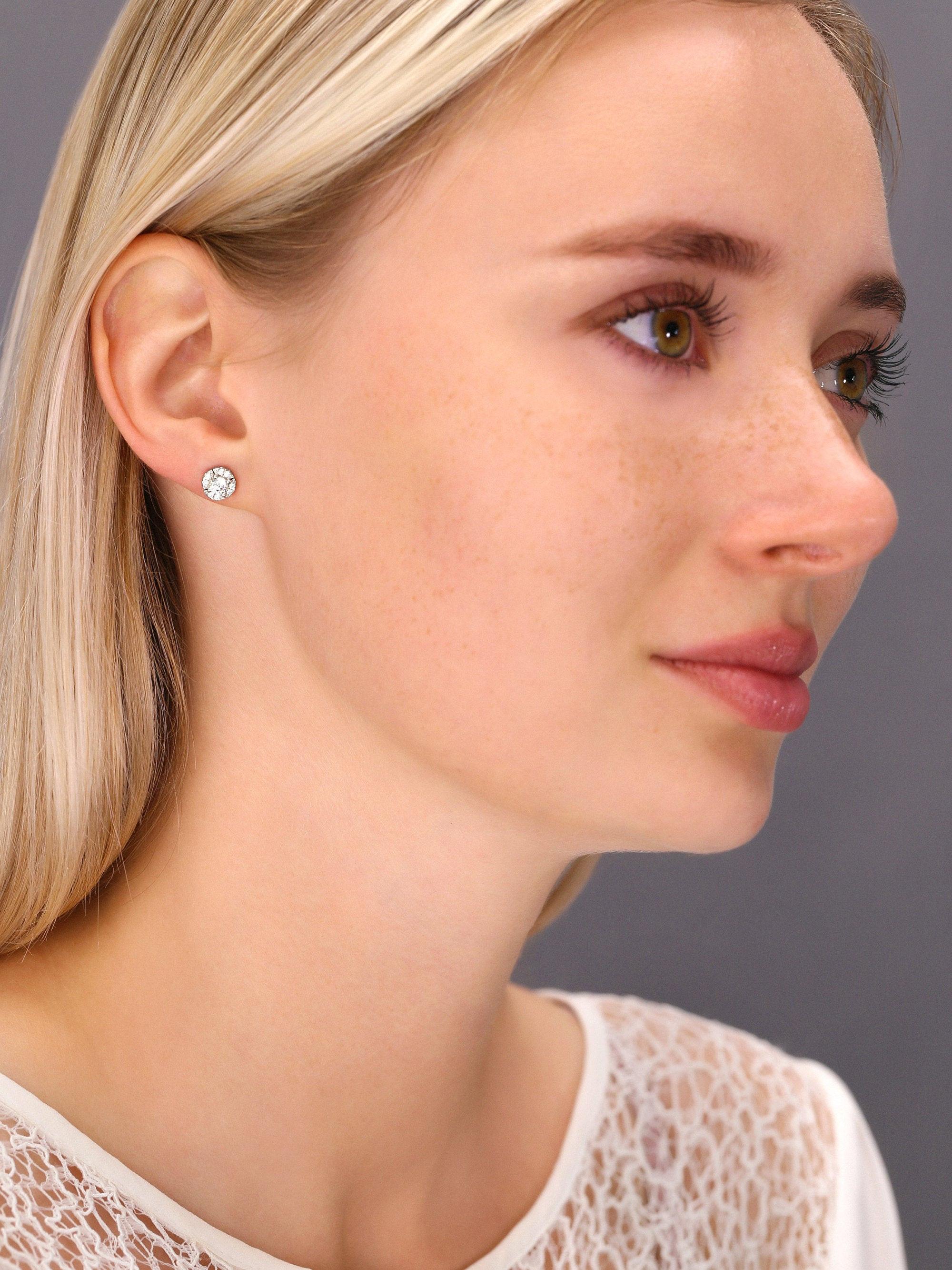 Stunning CZ Halo Flower Stud Earrings in Sterling Silver - Elevate Your Elegance!.