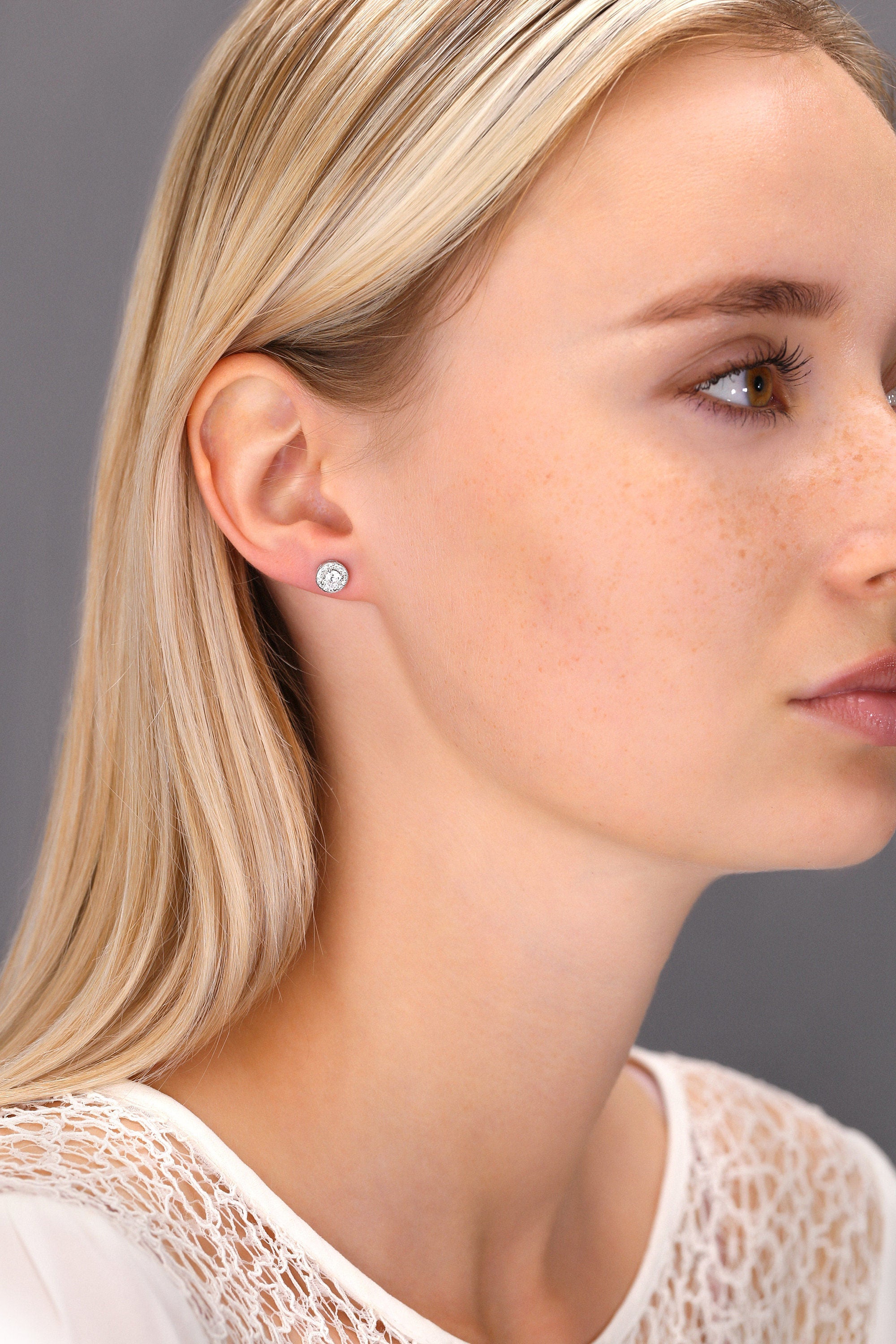 CZ Halo Stud Earrings in Sterling Silver