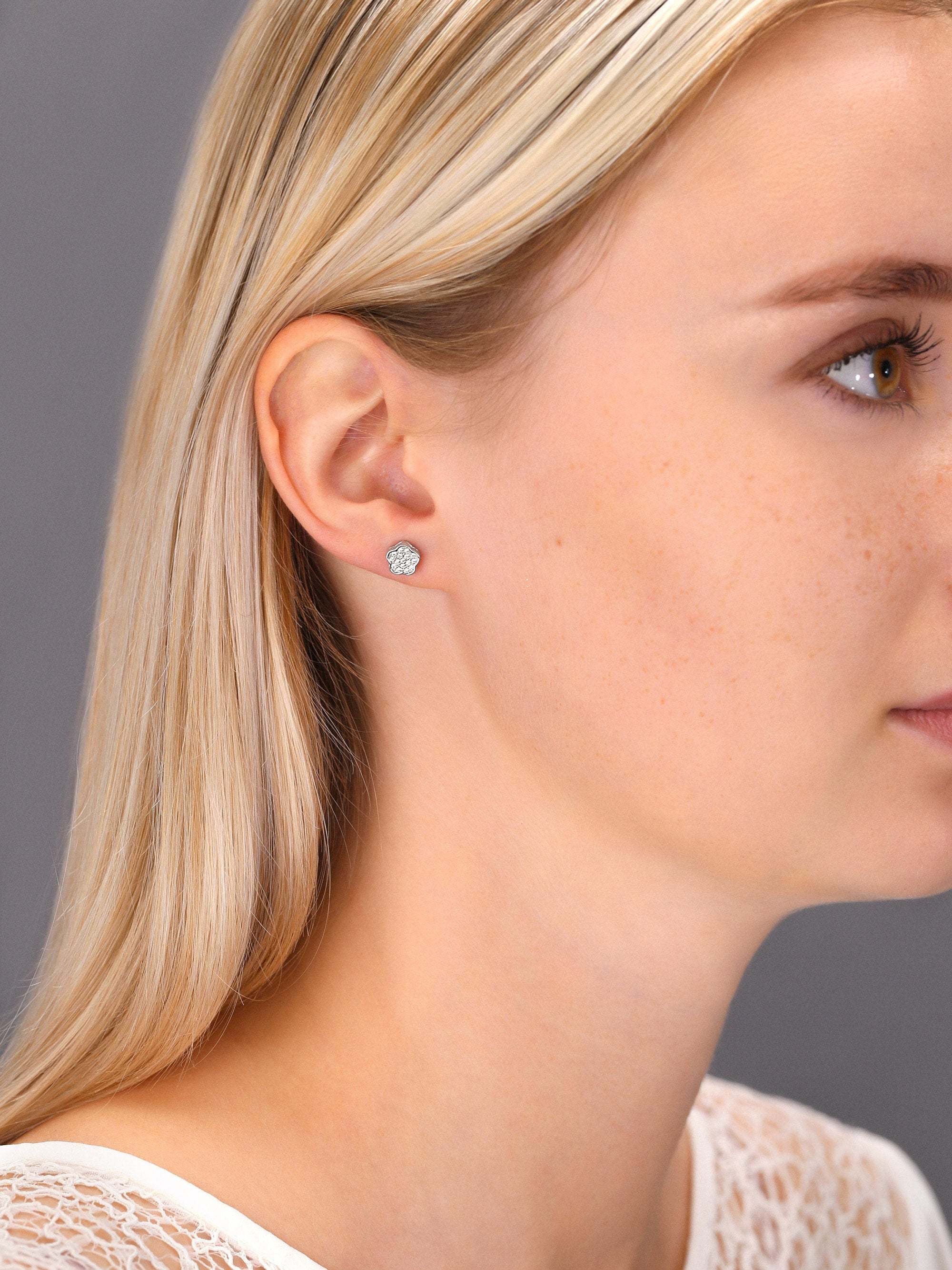 CZ Flower Stud Earrings in Sterling Silver