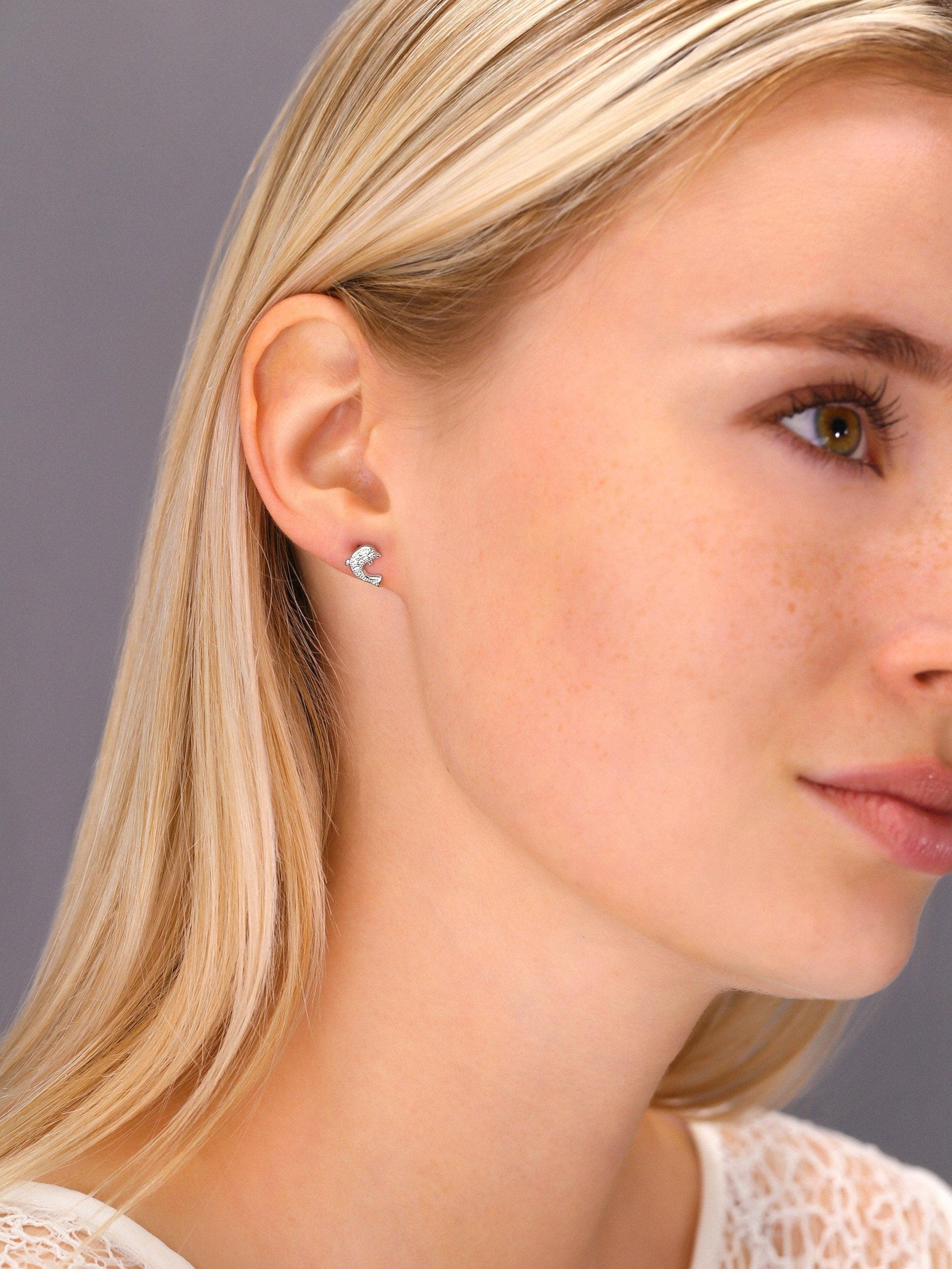 Sparkling CZ Dolphin Stud Earrings in Premium Sterling Silver.