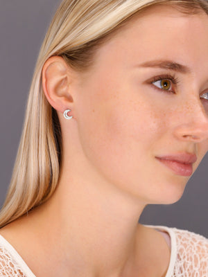 CZ Moon Stud Earrings in Sterling Silver