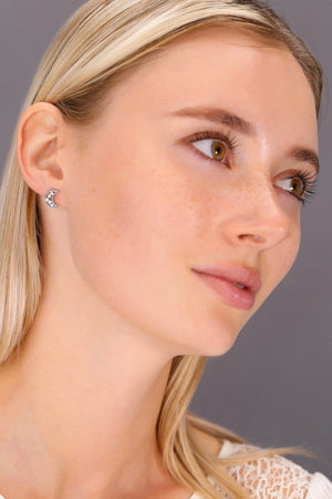 Dazzling CZ Star and Moon Sterling Silver Stud Earrings.