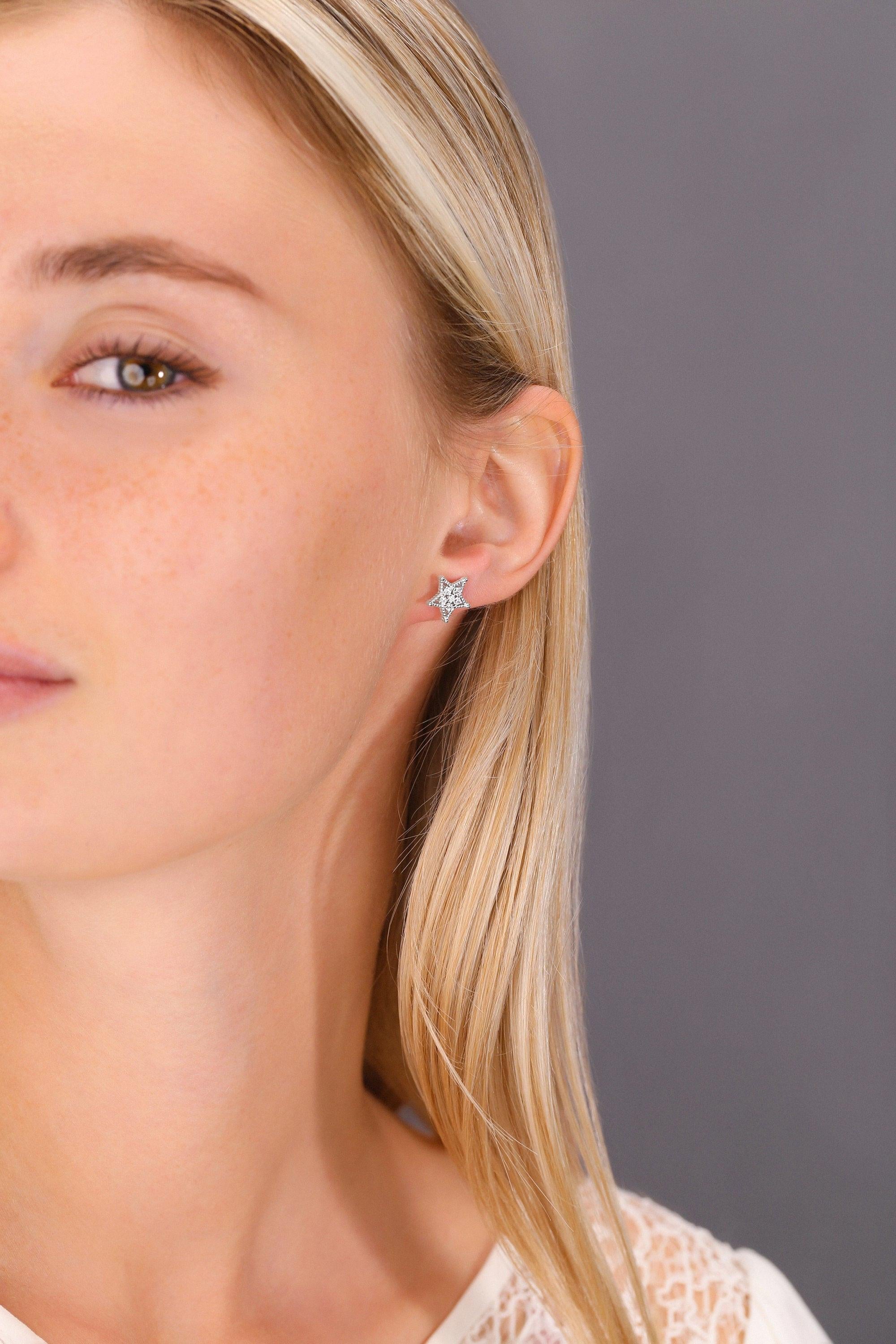 Dazzling CZ Star and Moon Sterling Silver Stud Earrings.
