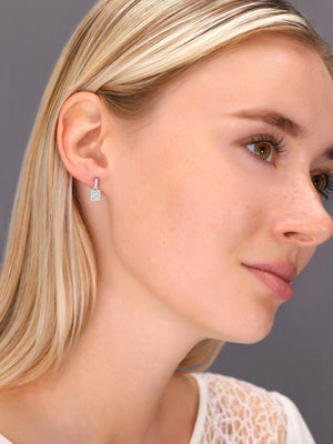 Elegant Sterling Silver CZ Square Princess Dangle Stud Earrings.
