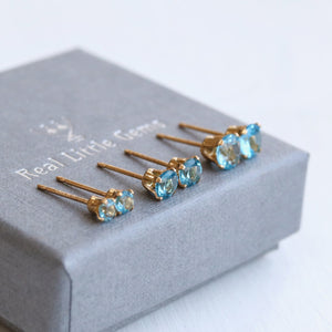 Swiss Blue Topaz Stud Earrings: 925 Sterling Silver or 14K Gold Filled