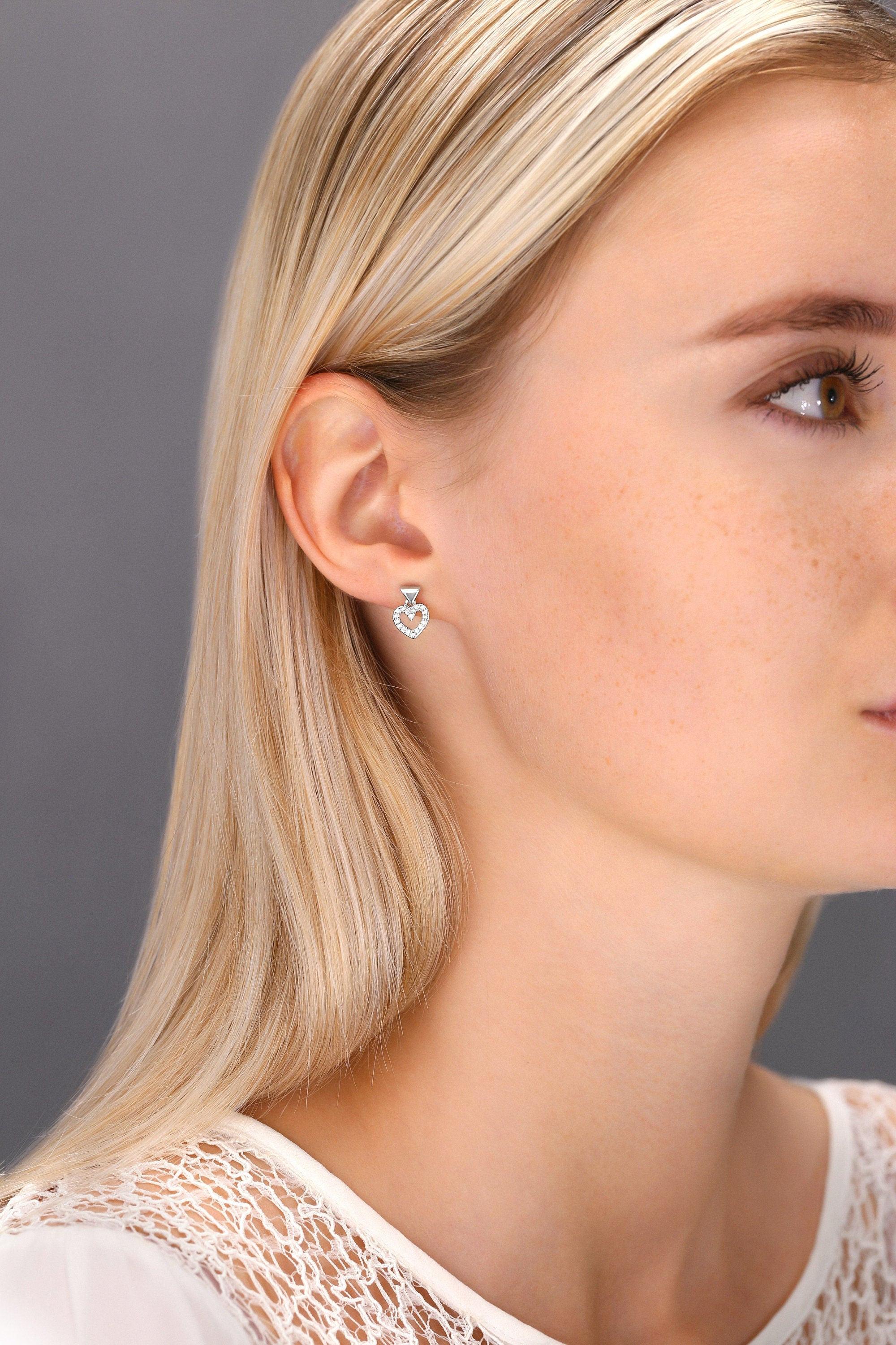 Sterling Silver CZ Heart Dangle Earrings - Sparkling Elegance for Every Occasion.