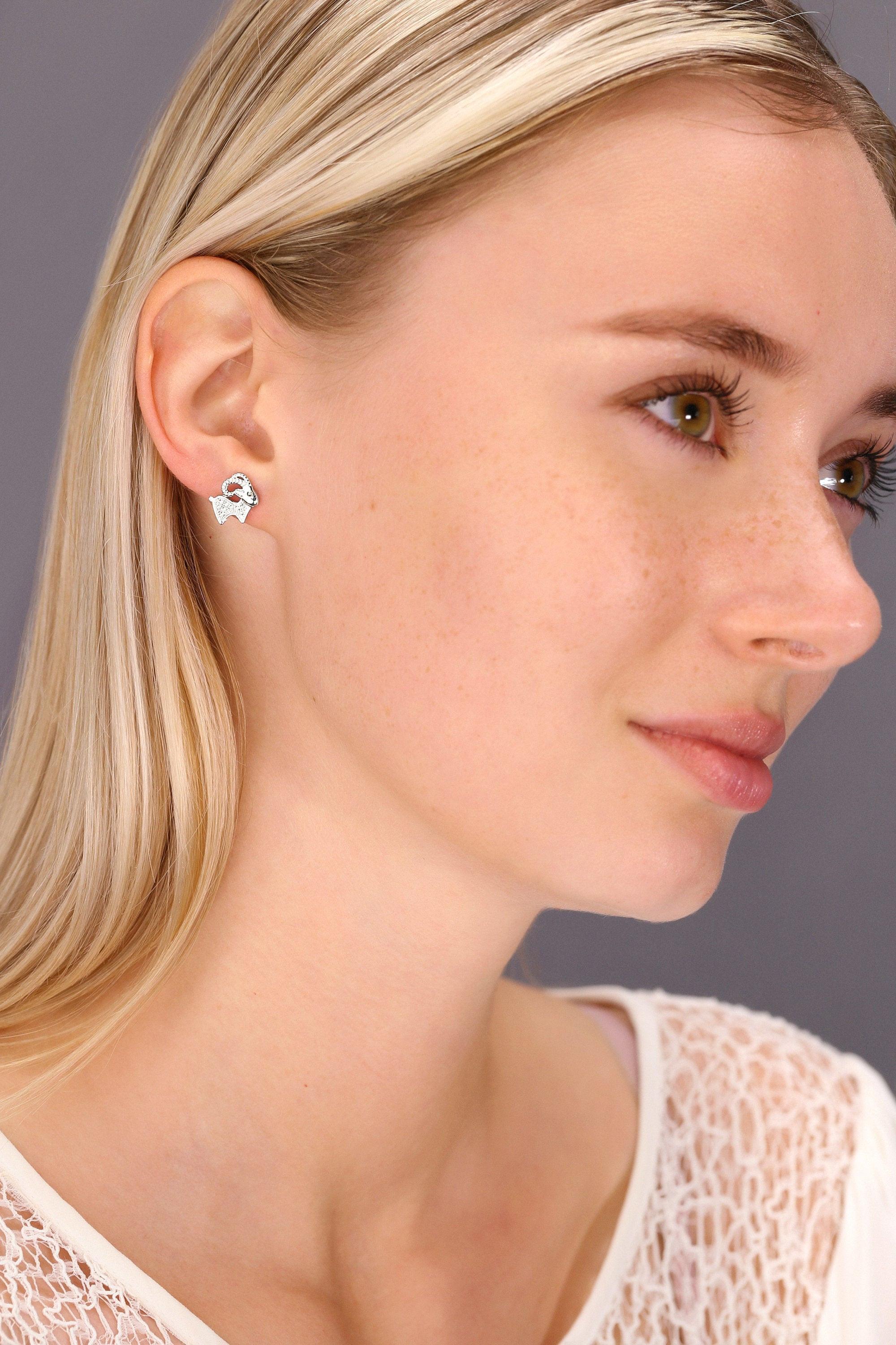 Sterling Silver GOAT CZ Goat Stud Earrings - Unique and Stylish Gift!.