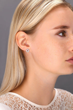 Sparkling CZ Halo Star Flower Stud Earrings in Elegant Sterling Silver.