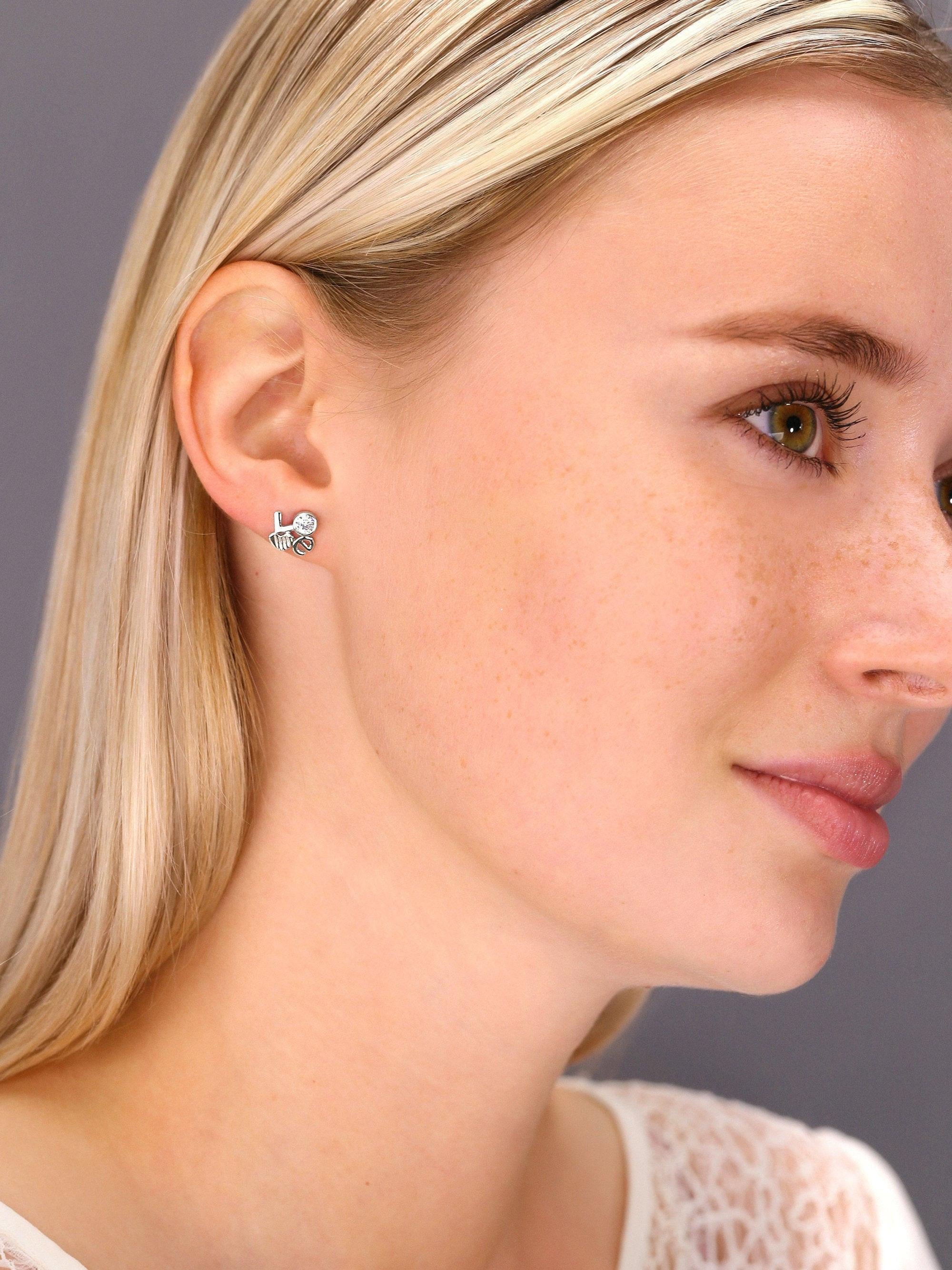 Sparkling CZ Love Stud Earrings in Elegant Sterling Silver.