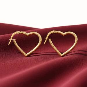 Solid 10K Yellow Gold Heart Shape Hoop Earrings, with Secure Lever Backs, Diamond-Cut Pattern, Italian Style Design, Made in Italy