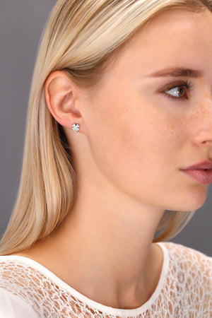 CZ Clover Stud Earrings in Sterling Silver