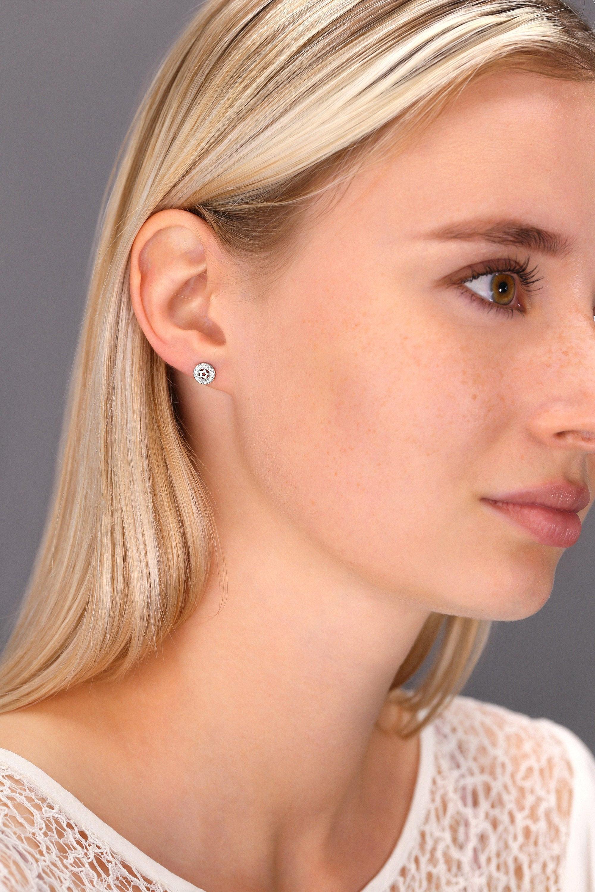 Stunning CZ Halo Star Stud Earrings in Elegant Sterling Silver.