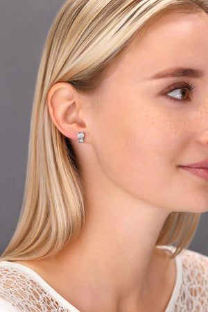 Charming Sterling Silver Little Kitty Stud Earrings with CZ Accents.