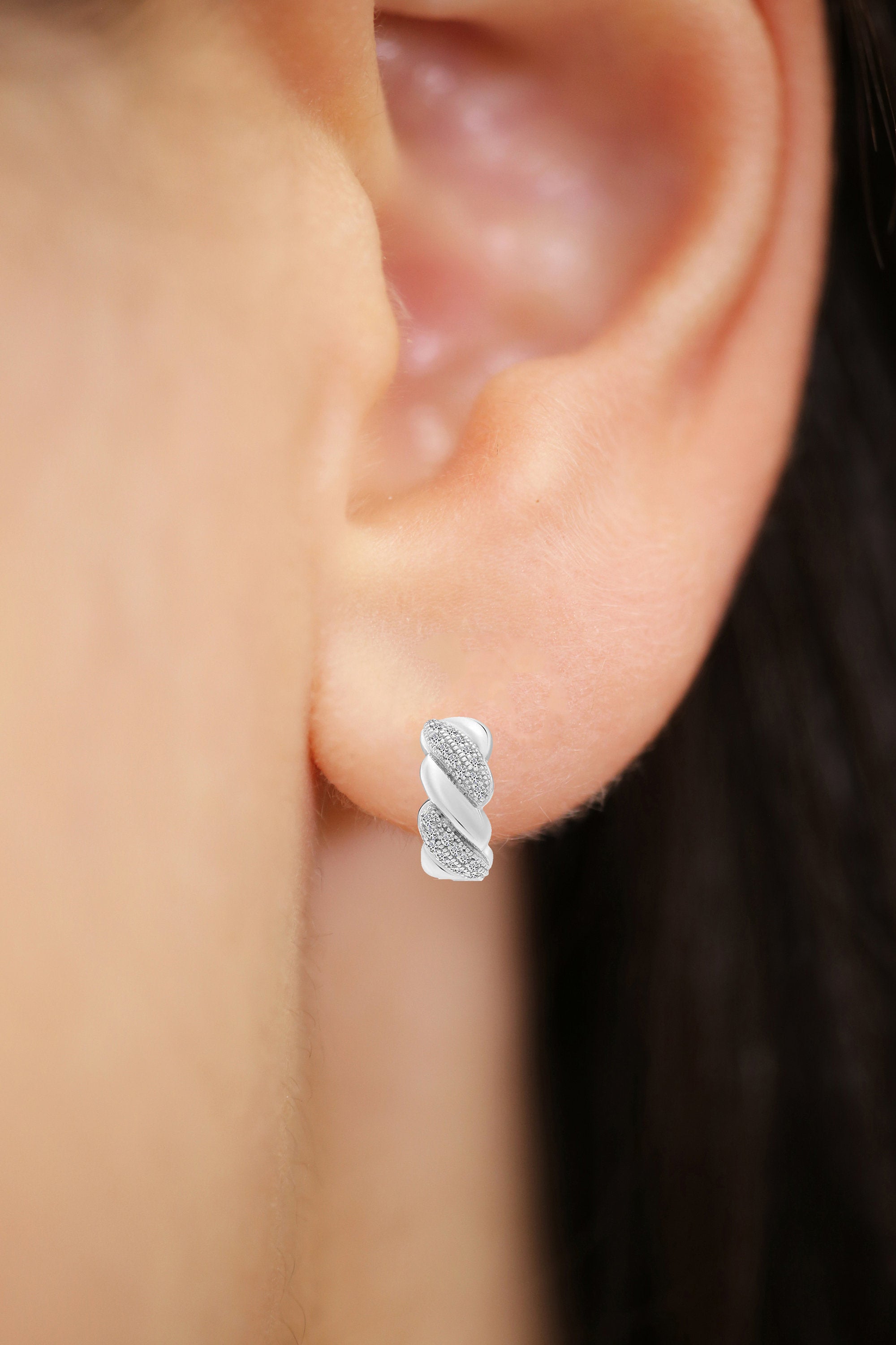 CZ Twisted Rope Stud Earrings in 925 in Sterling Silver