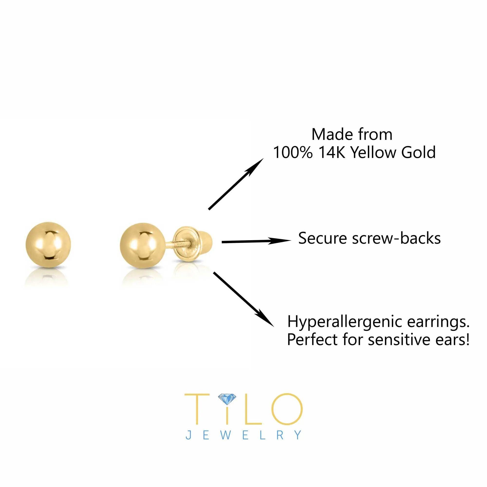 Stylish Set of 3 Unisex 14K Yellow and White Gold Ball Stud Earrings with Secure Screwbacks.