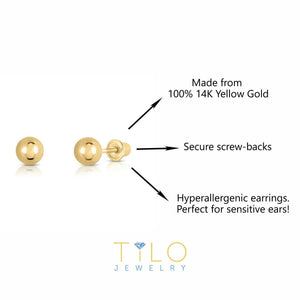 Stylish Set of 3 Unisex 14K Yellow and White Gold Ball Stud Earrings with Secure Screwbacks.