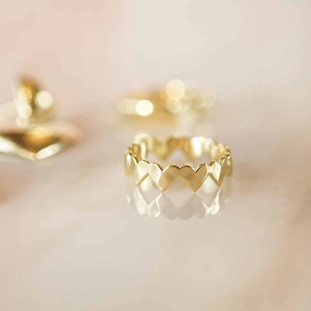 Heart Crown Band Ring 18Ct Gold Plate