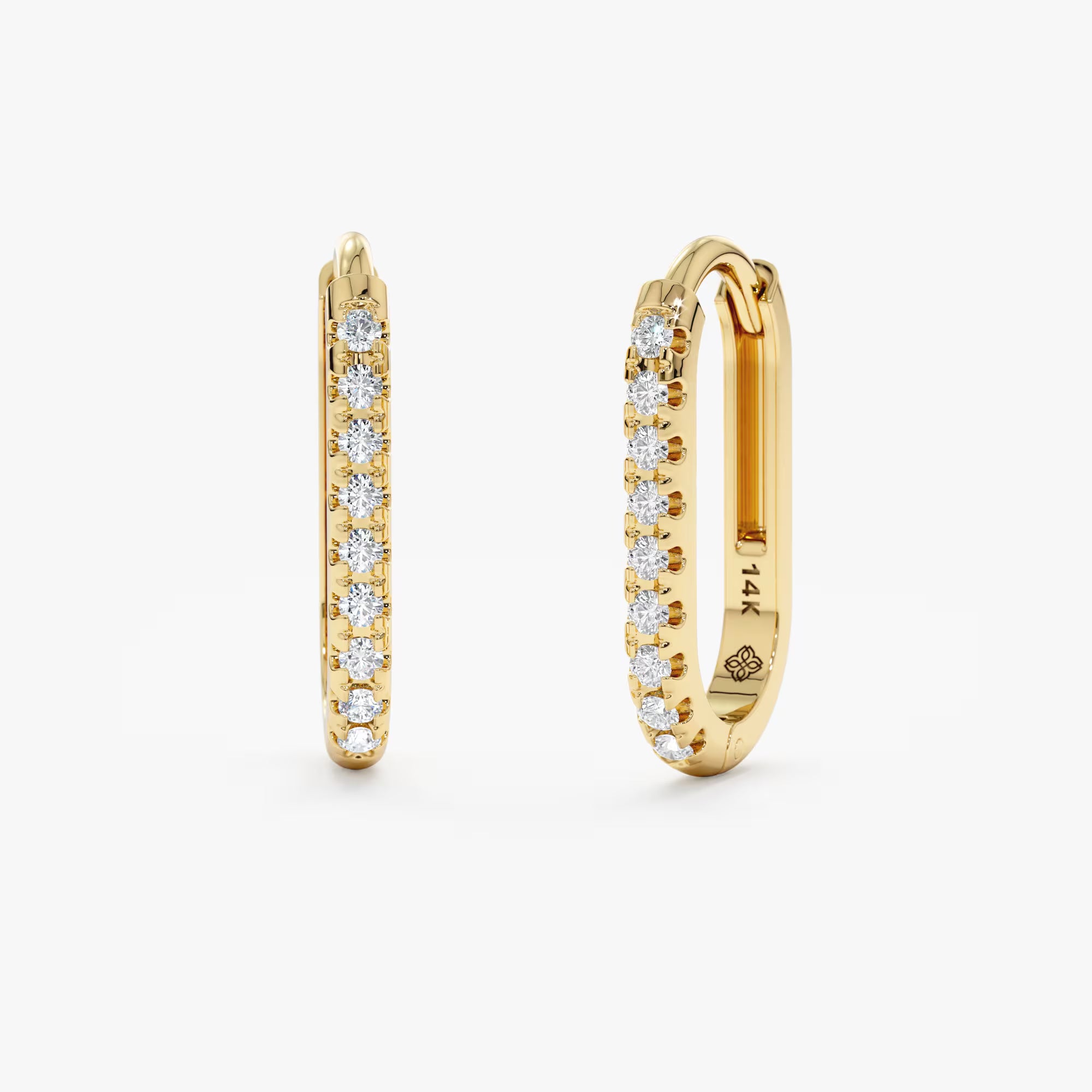 14K Gold Diamond Huggie Earrings, Micro Pave U-Hoop