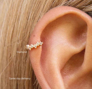 14K Solid Gold Diamond Cartilage Hoop Earring: Helix Huggie