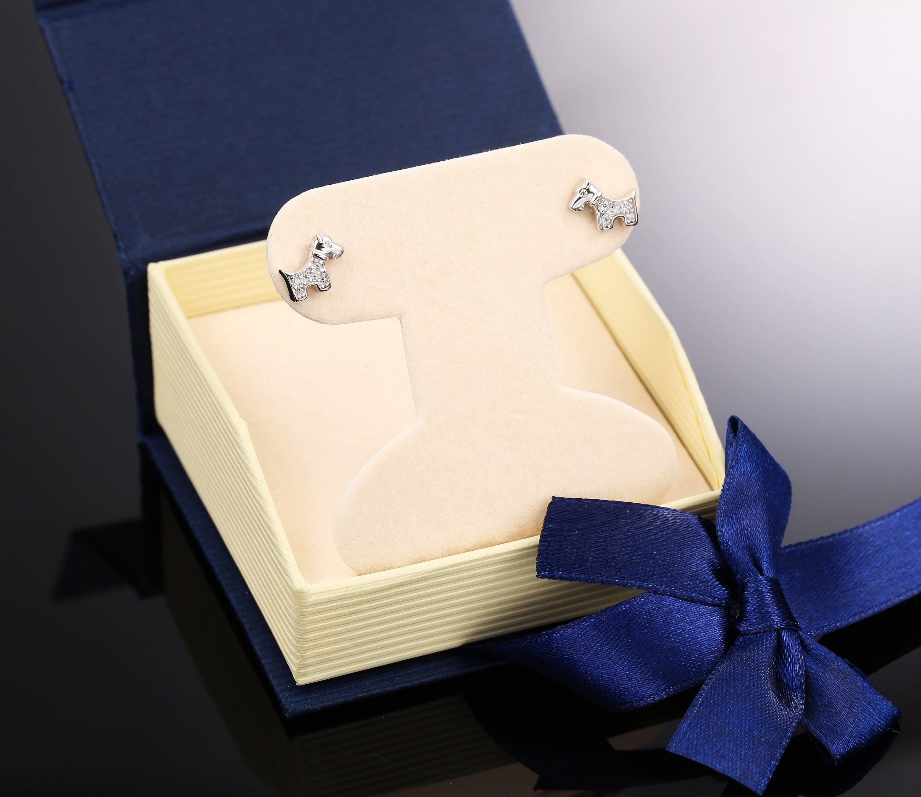 Adorable Sterling Silver CZ Tiny Puppy Dog Stud Earrings.