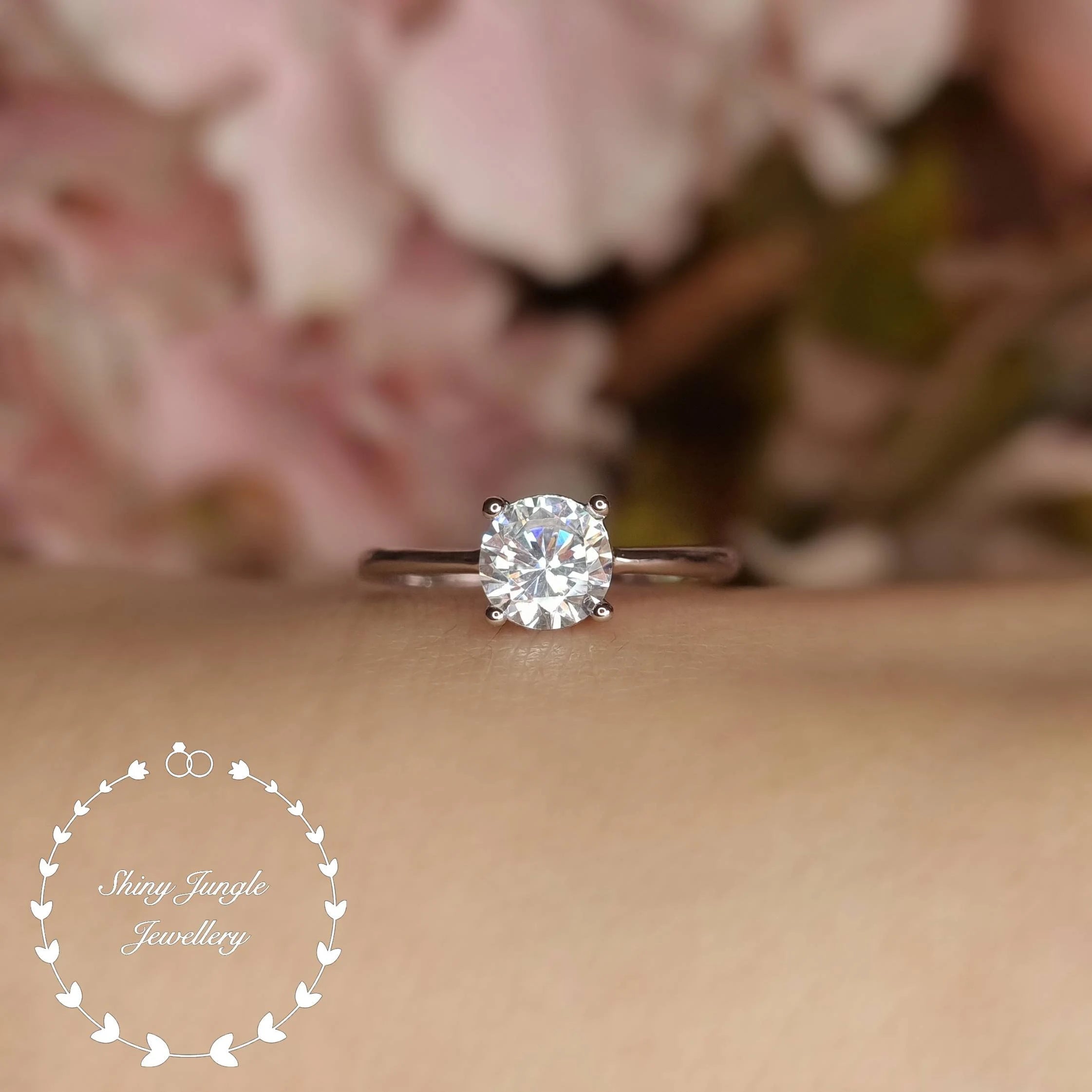 Diamond Engagement Ring, Simple Diamond Solitaire Ring, round Brilliant Cut 1 Carat 6Mm Diamond Simulant Promise Ring, April Birthstone Gift