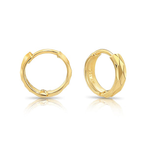 14K Gold Hand Engraved Huggies, Dainty 10Mm Minimalist Gold Earrings, Available in 14K Yellow or White Gold, Handmade by TILO Jewelry
