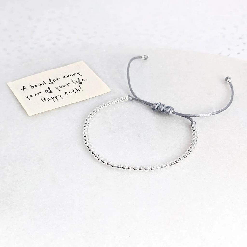 Personalized 50th Birthday Friendship Bracelet for Women – Unique Bead Gift.