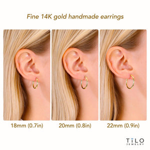 Elevate Your Style with Exquisite Handmade 14K Solid Yellow Gold Round Hoop Earrings.