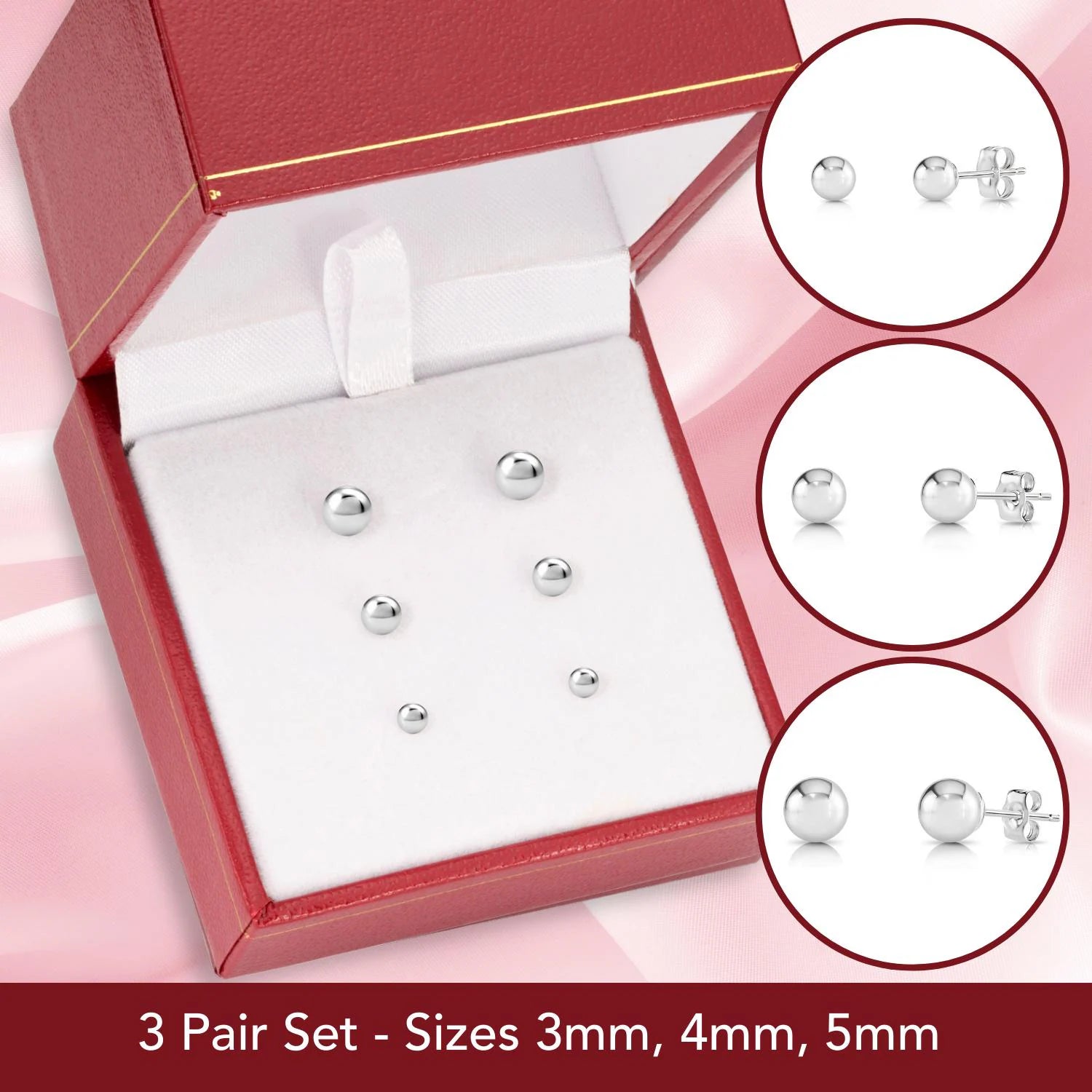 Set of 3! 14K White Gold Ball Stud Earrings with Butterfly Pushbacks, Solid 14K White Gold Gift Set, 3Mm 4Mm and 5Mm, by TILO Jewelry