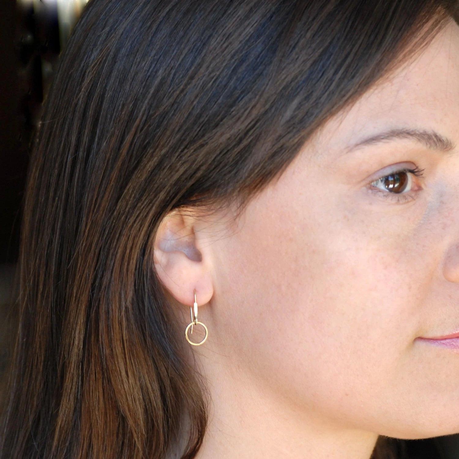 Elegant 14K Gold Minimalist Hoop Dangle Earrings - Timeless Circle Drop Design.