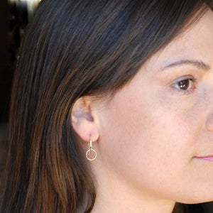 Elegant 14K Gold Minimalist Hoop Dangle Earrings - Timeless Circle Drop Design.