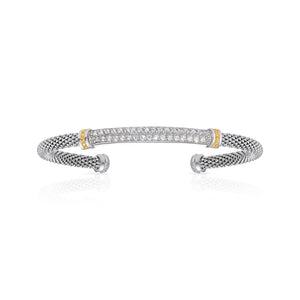 Sterling Silver Italian Cuff Bracelet with Gold Accents