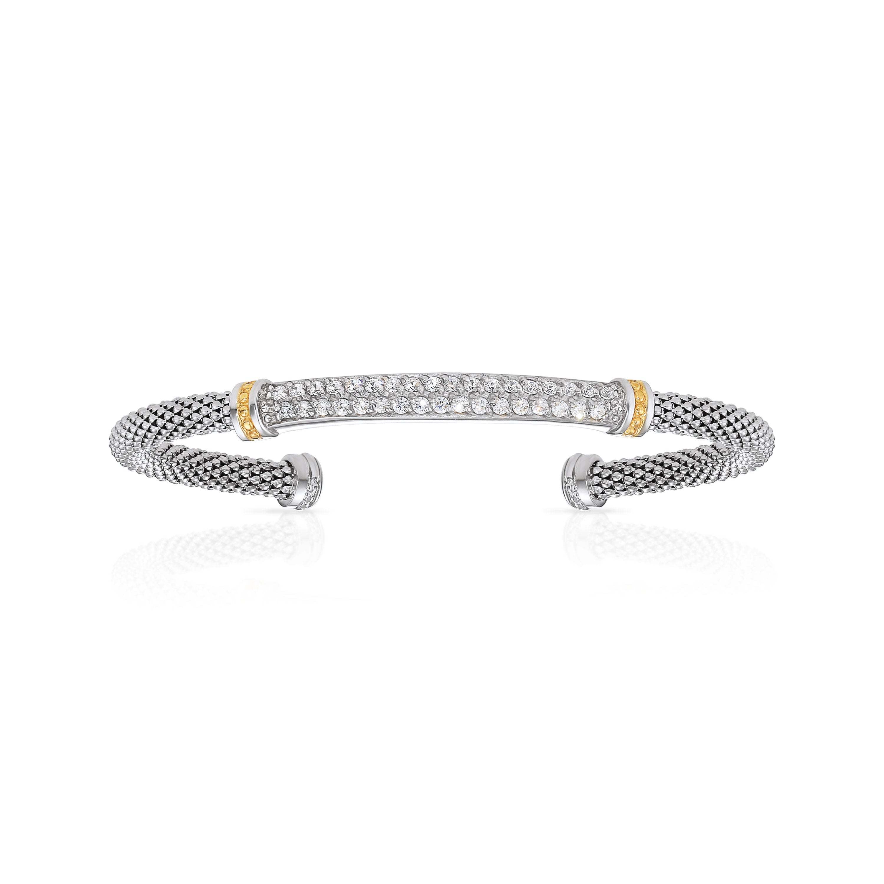 Sterling Silver Italian Cuff Bracelet with Gold Accents