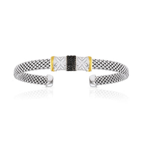 Sterling Silver Black Onyx Italian Cuff Bracelet, Fits 7In-8In