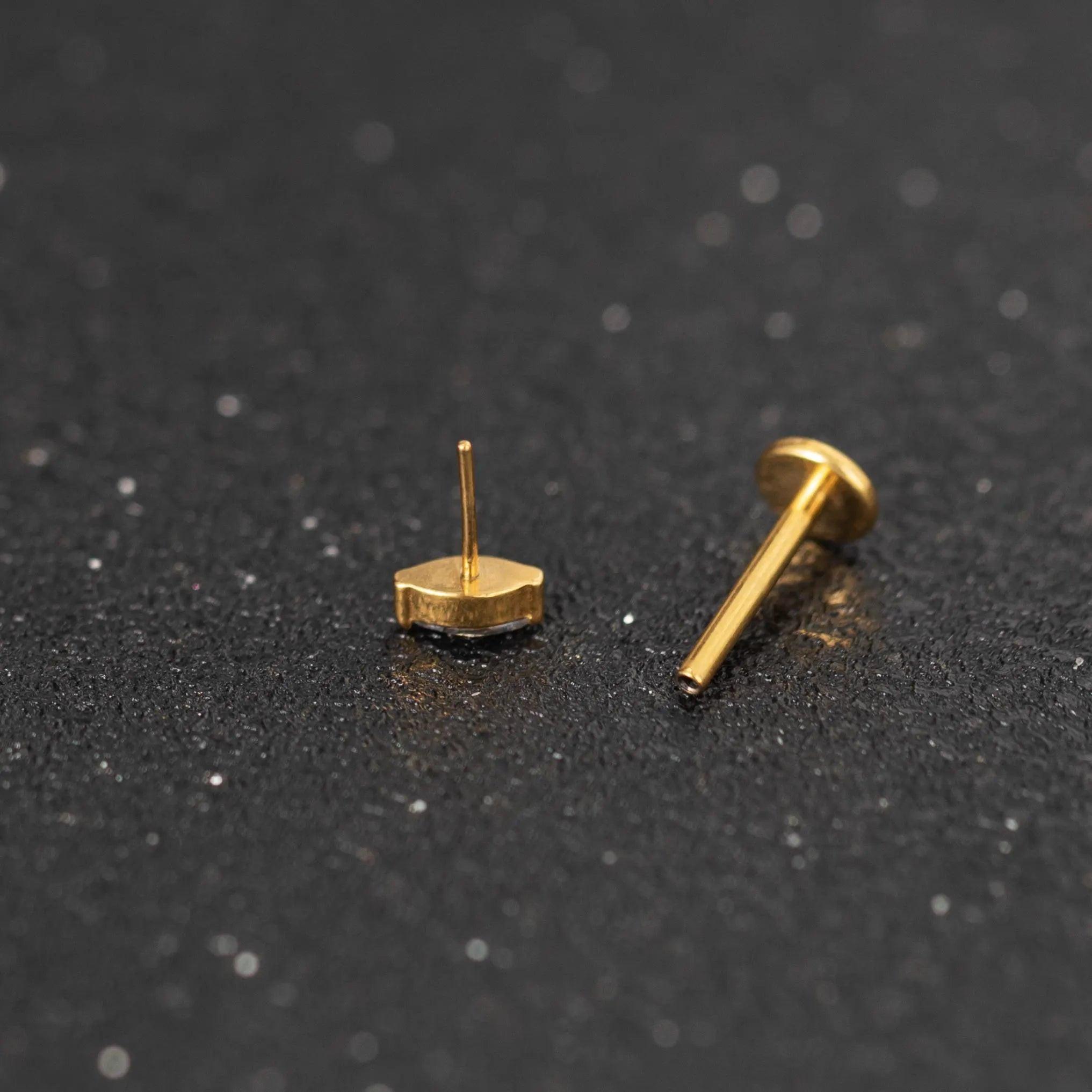 Premium Implant Grade Titanium Marquise Threadless Push Pin Labret Earrings - Flat Back Design for Comfort and Style.