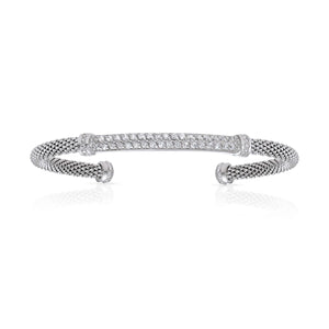 Sterling Silver Simulated Diamond Bar Cuff Italian Bracelet, Fits 7In-8In