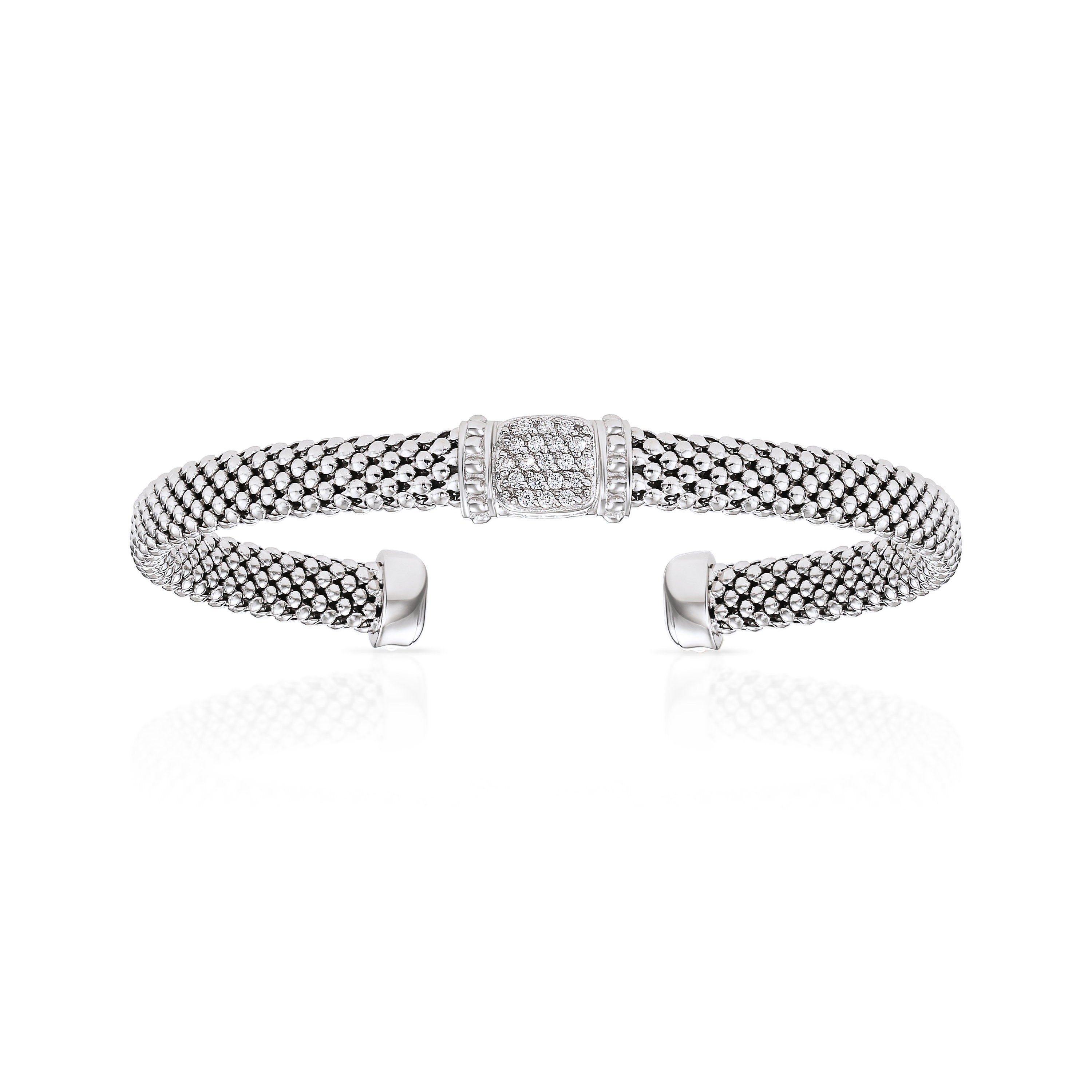 Sterling Silver Simulated Diamond Italian Cuff Bracelet, Fits 7In-8In