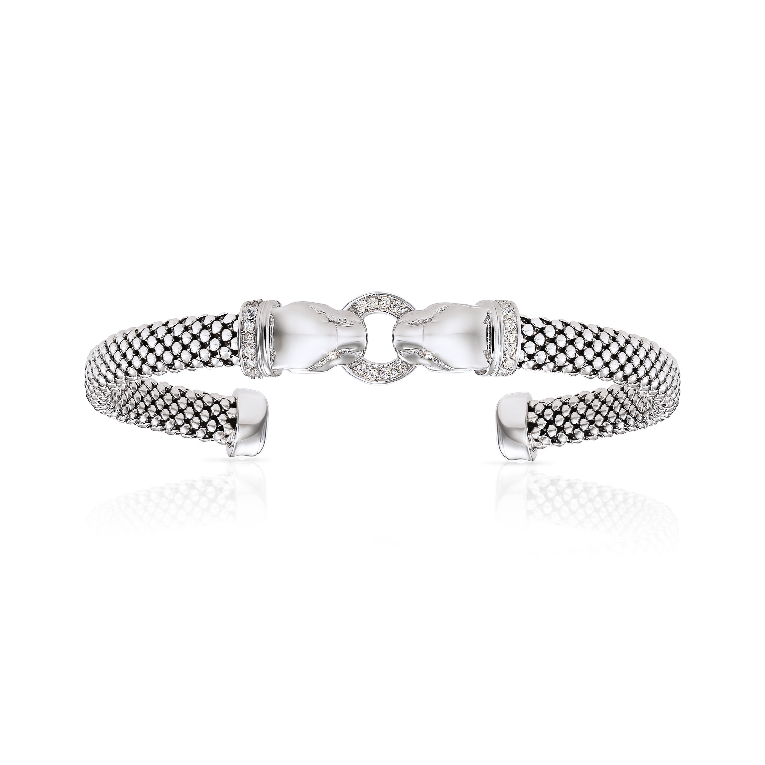 Sterling Silver Jaguar Cuff Italian Bracelet, Fits 6-7In