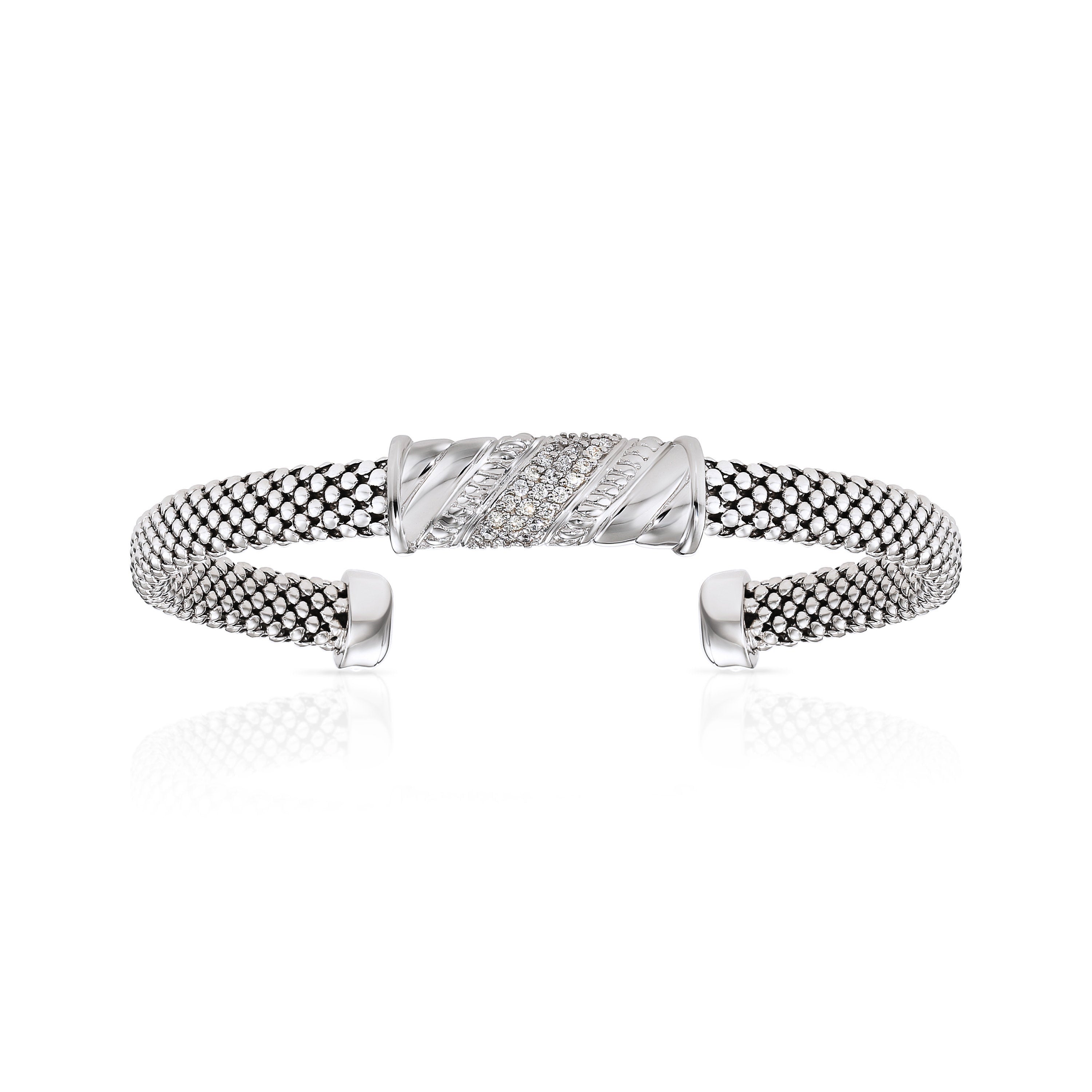 Sterling Silver Italian Bar Cuff Bracelet, Fits 7In-8In