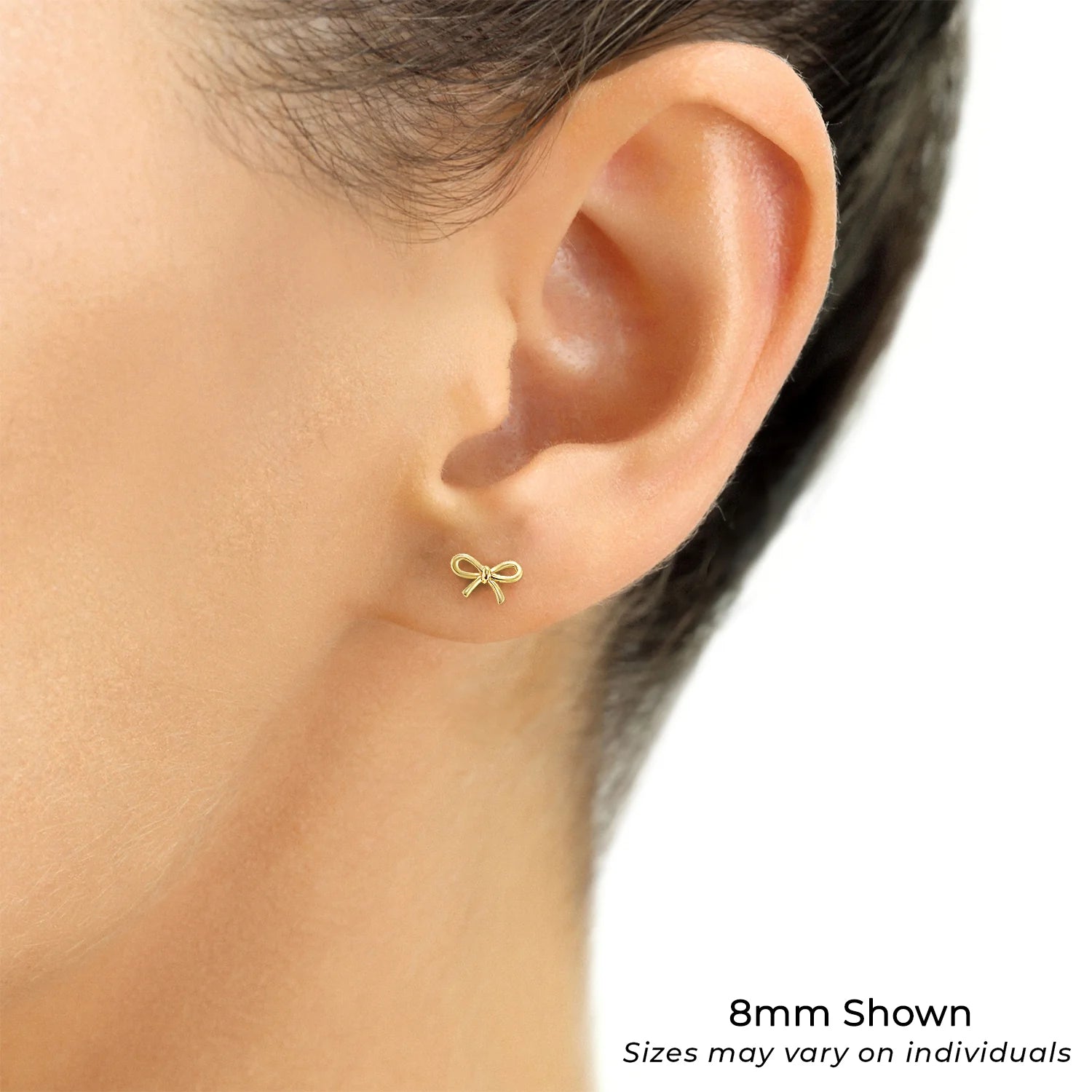 14K Solid Yellow Gold Ribbon Bow Stud Earrings, with Secure Screw-Backs