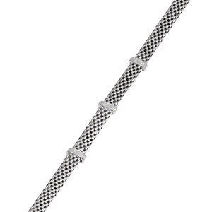 Sterling Silver CZ Three Station Italian Bracelet, with a Secure Lobster Lock, 7.5"