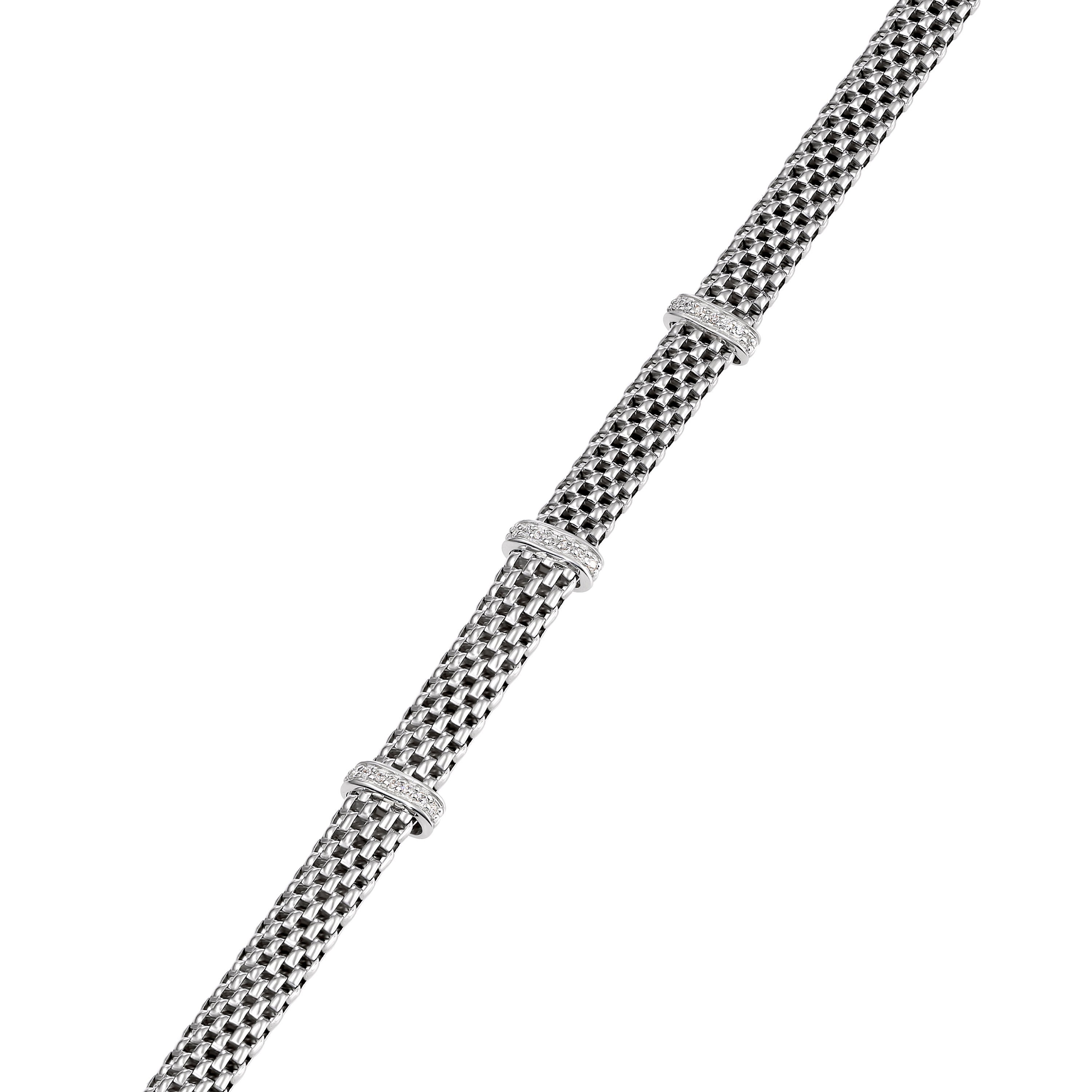 Sterling Silver CZ Three Station Italian Bracelet, with a Secure Lobster Lock, 7.5"