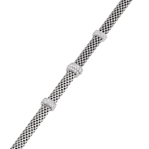 Sterling Silver Three Station Italian CZ Bracelet, with Secure Lobster Lock, 7.5"