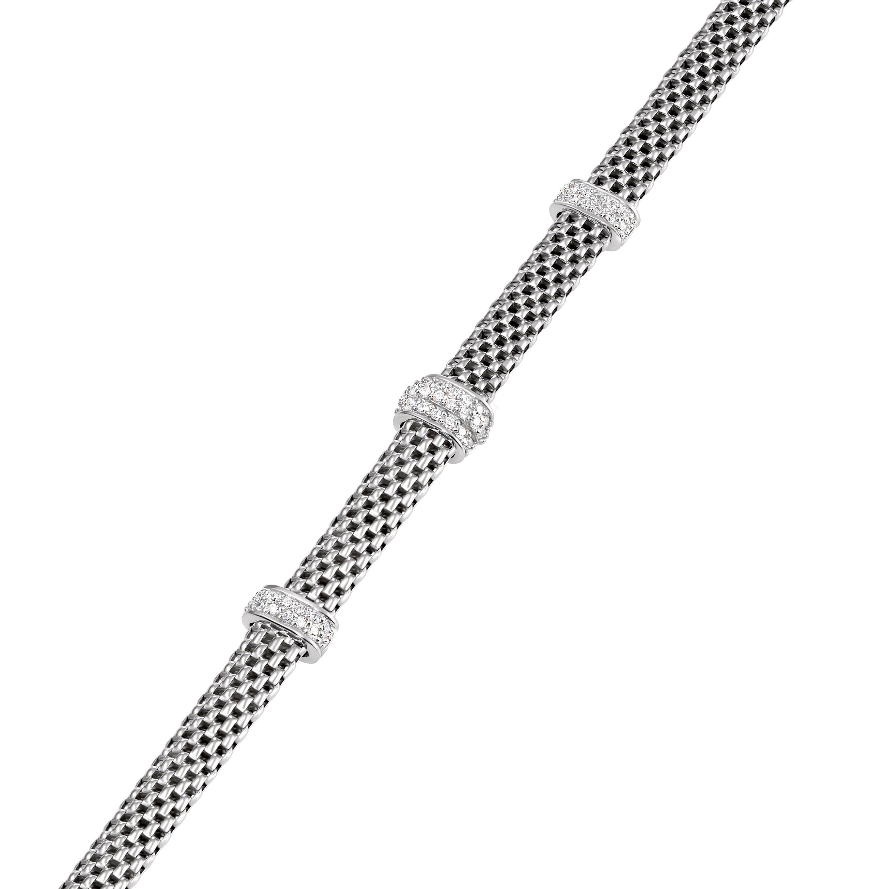Sterling Silver Three Station Italian CZ Bracelet, with Secure Lobster Lock, 7.5"