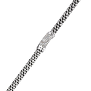 Sterling Silver Italian CZ Bar Bracelet, Handmade with a Secure Lobster Lock, (7.5")