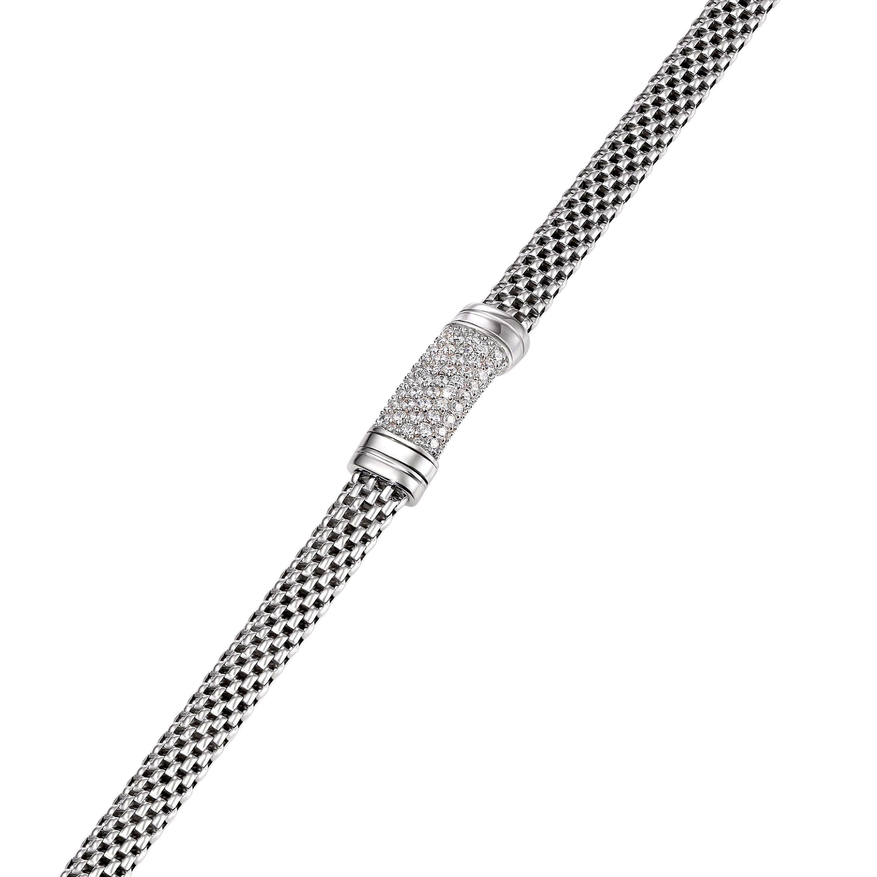 Sterling Silver Italian CZ Bar Bracelet, Handmade with a Secure Lobster Lock, (7.5")