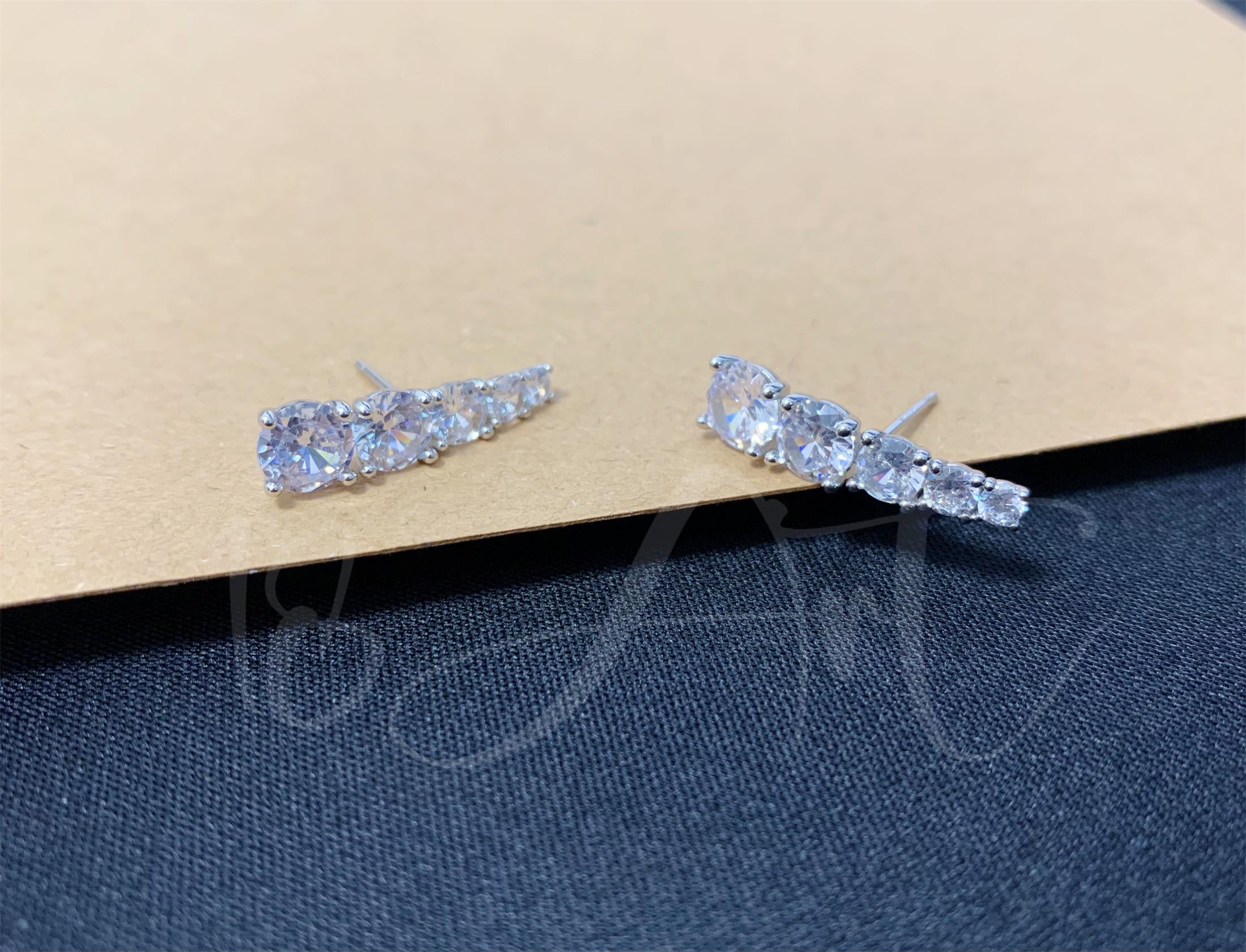 Diamond Ear Crawler,Stud Earrings,Dainty CZ Ear Climber Earrings,Cluster Stud Earring Women,Sterling Silver Bridesmaid Gifts for Her
