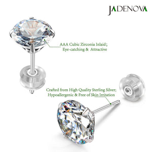 925 Sterling Silver Clear round Cubic Zirconia Stud Earrings 4 Prong Setting 3Mm 4Mm 5Mm 6Mm 7Mm 8Mm Tiny Large CZ Earrings
