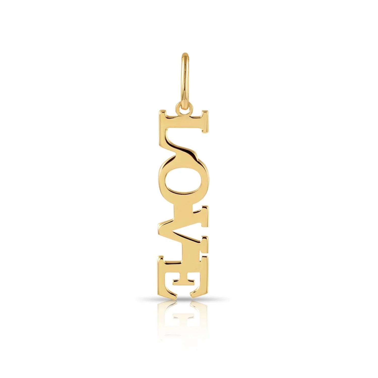 Elegant 14K Yellow Gold Love Pendant Necklace - 18" Chain Included.